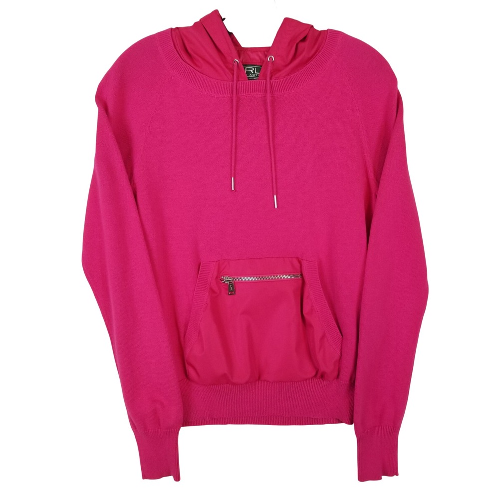 Lauren Active Ralph Lauren Pink Knit Mixed Media Hoodie Pullover Womens Medium